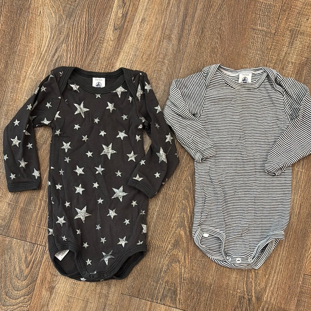 Petit Bateau Black and White Star and striped Bodysuits